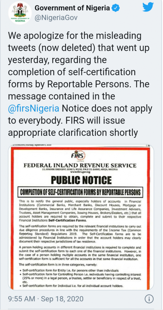 Fg Apologises Over Misleading Tweet Ordering Banks Account Holders