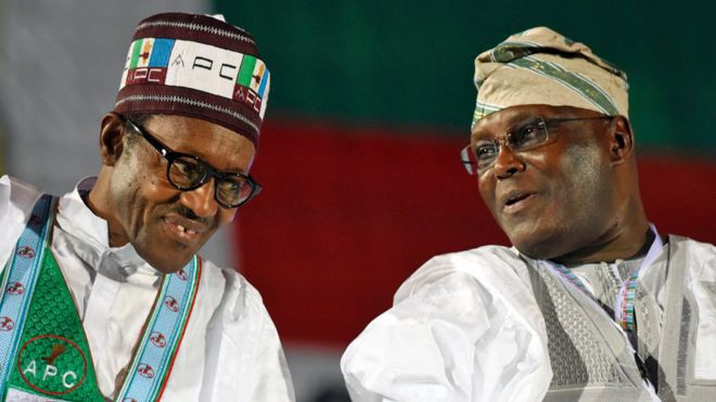 President Muhammadu Buhari, the candidate of APC and Atiku Abubakar, the candidate of PDP once belonged in the same political camp (AFP) 