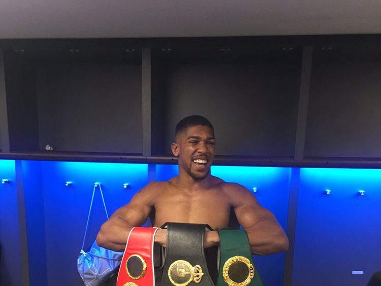 Anthony Joshua with his belts 